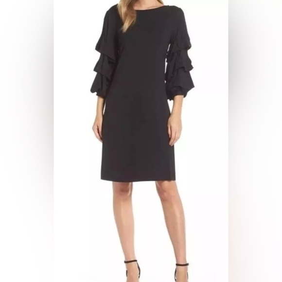Lilly Pulitzer LEONIE DRESS IN ONYX Black Size Small Tiered 3/4 Sleeves Cocktail - Picture 6 of 9